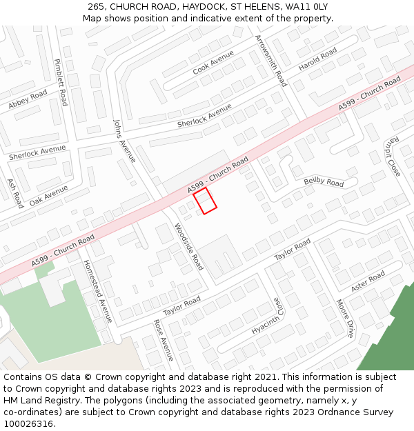 265, CHURCH ROAD, HAYDOCK, ST HELENS, WA11 0LY: Location map and indicative extent of plot
