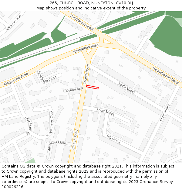 265, CHURCH ROAD, NUNEATON, CV10 8LJ: Location map and indicative extent of plot