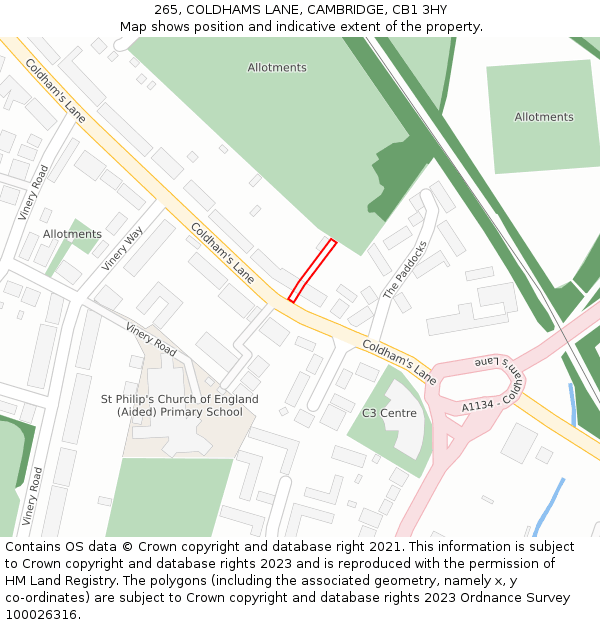265, COLDHAMS LANE, CAMBRIDGE, CB1 3HY: Location map and indicative extent of plot