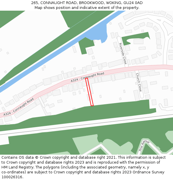 265, CONNAUGHT ROAD, BROOKWOOD, WOKING, GU24 0AD: Location map and indicative extent of plot