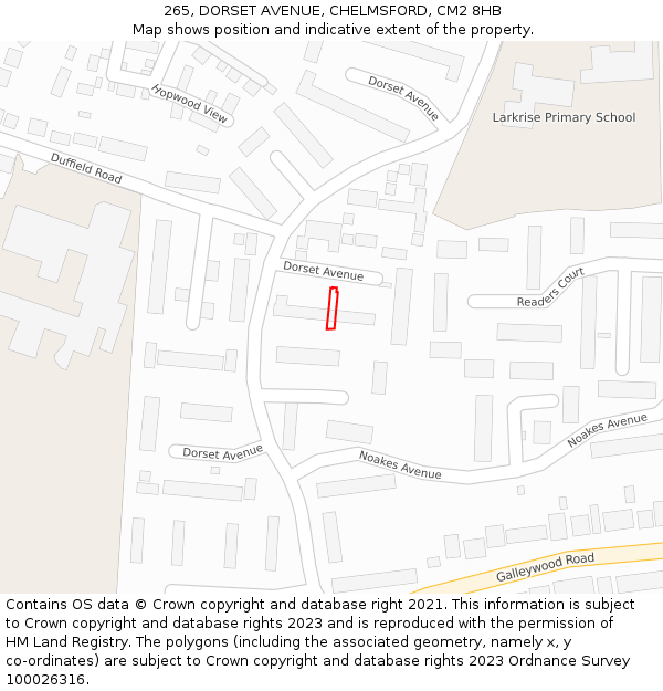 265, DORSET AVENUE, CHELMSFORD, CM2 8HB: Location map and indicative extent of plot