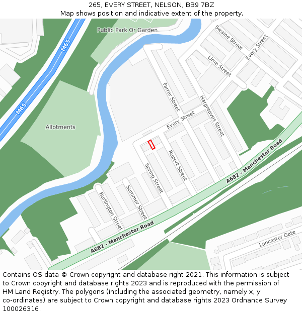 265, EVERY STREET, NELSON, BB9 7BZ: Location map and indicative extent of plot
