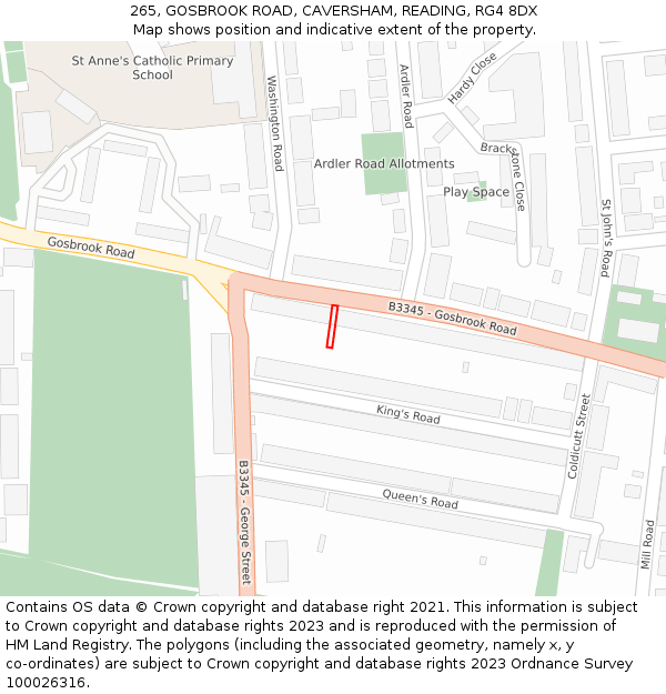 265, GOSBROOK ROAD, CAVERSHAM, READING, RG4 8DX: Location map and indicative extent of plot