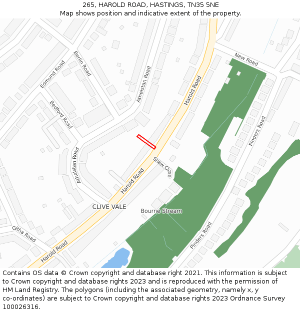 265, HAROLD ROAD, HASTINGS, TN35 5NE: Location map and indicative extent of plot
