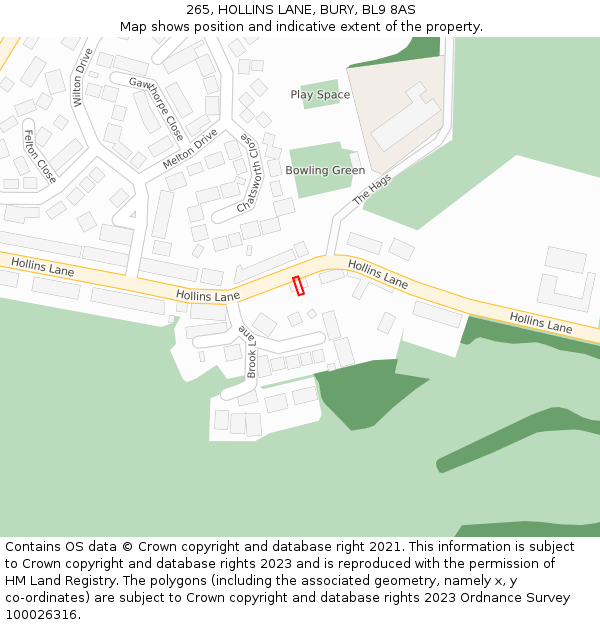 265, HOLLINS LANE, BURY, BL9 8AS: Location map and indicative extent of plot