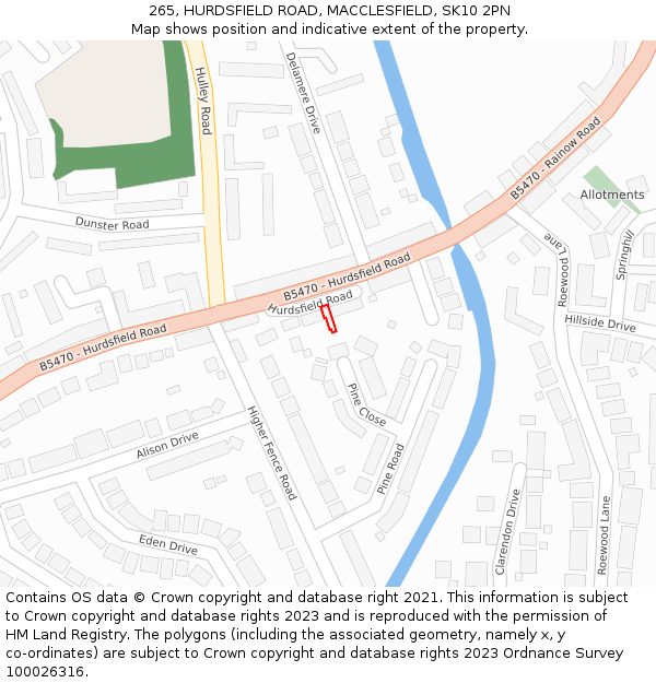 265, HURDSFIELD ROAD, MACCLESFIELD, SK10 2PN: Location map and indicative extent of plot