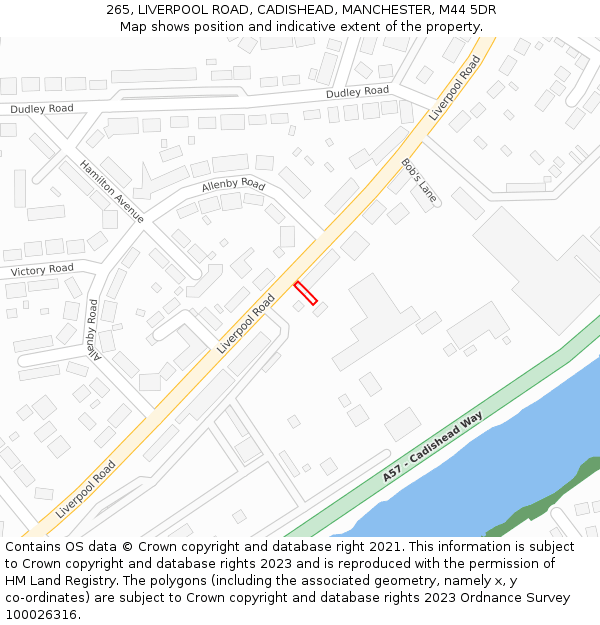 265, LIVERPOOL ROAD, CADISHEAD, MANCHESTER, M44 5DR: Location map and indicative extent of plot