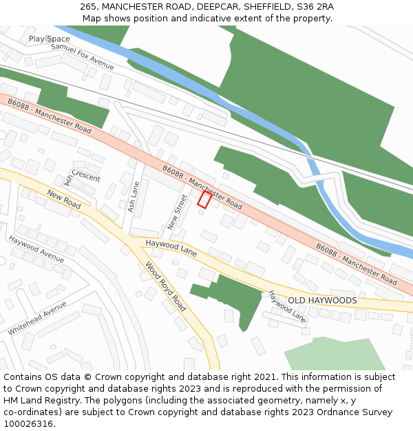 265, MANCHESTER ROAD, DEEPCAR, SHEFFIELD, S36 2RA: Location map and indicative extent of plot