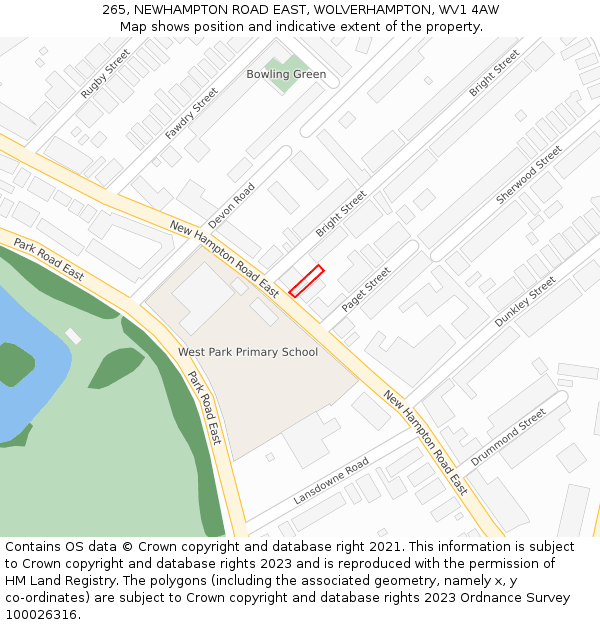 265, NEWHAMPTON ROAD EAST, WOLVERHAMPTON, WV1 4AW: Location map and indicative extent of plot
