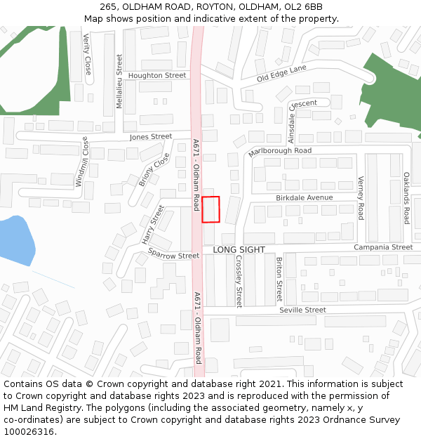 265, OLDHAM ROAD, ROYTON, OLDHAM, OL2 6BB: Location map and indicative extent of plot