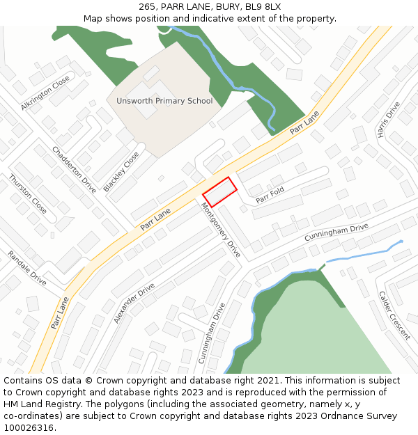 265, PARR LANE, BURY, BL9 8LX: Location map and indicative extent of plot