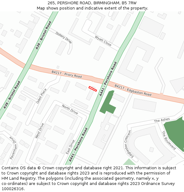 265, PERSHORE ROAD, BIRMINGHAM, B5 7RW: Location map and indicative extent of plot