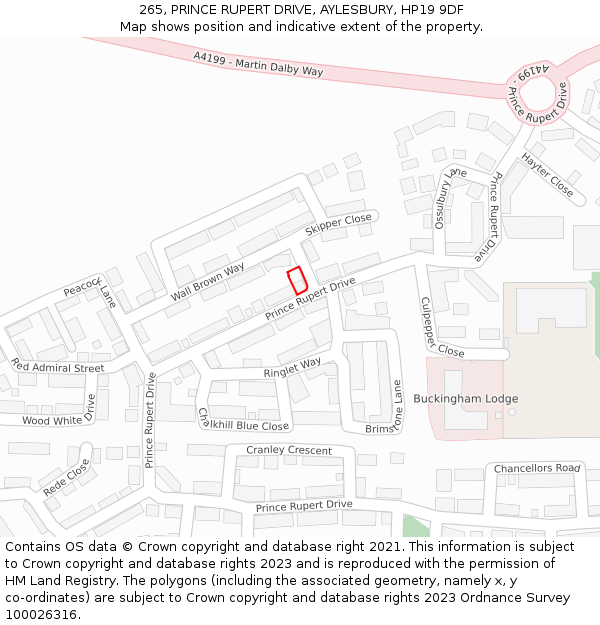 265, PRINCE RUPERT DRIVE, AYLESBURY, HP19 9DF: Location map and indicative extent of plot