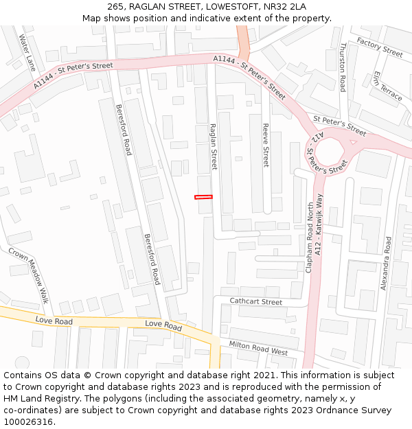 265, RAGLAN STREET, LOWESTOFT, NR32 2LA: Location map and indicative extent of plot