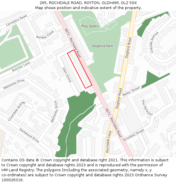 265, ROCHDALE ROAD, ROYTON, OLDHAM, OL2 5SX: Location map and indicative extent of plot