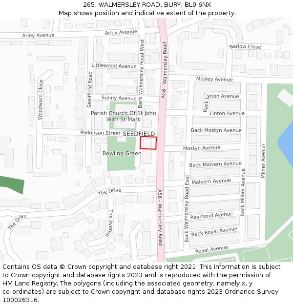 265, WALMERSLEY ROAD, BURY, BL9 6NX: Location map and indicative extent of plot