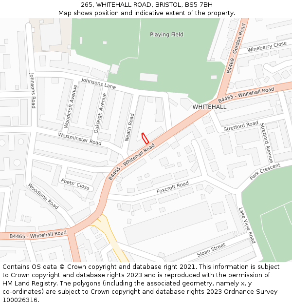 265, WHITEHALL ROAD, BRISTOL, BS5 7BH: Location map and indicative extent of plot