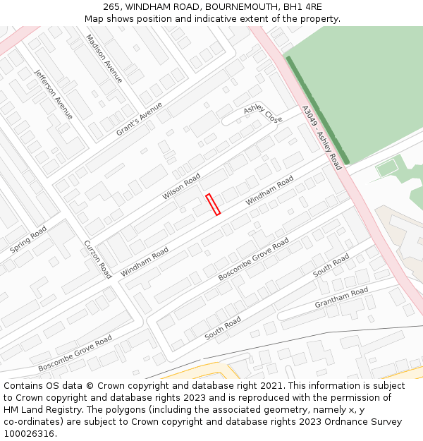 265, WINDHAM ROAD, BOURNEMOUTH, BH1 4RE: Location map and indicative extent of plot