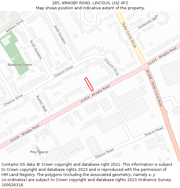 265, WRAGBY ROAD, LINCOLN, LN2 4PZ: Location map and indicative extent of plot