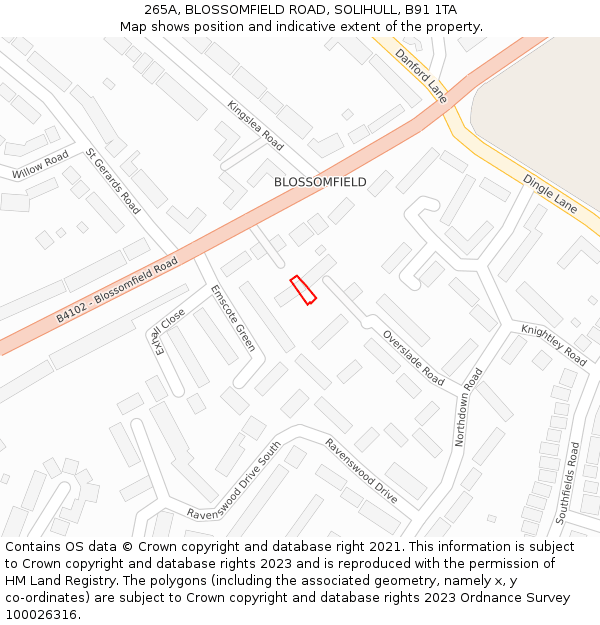 265A, BLOSSOMFIELD ROAD, SOLIHULL, B91 1TA: Location map and indicative extent of plot