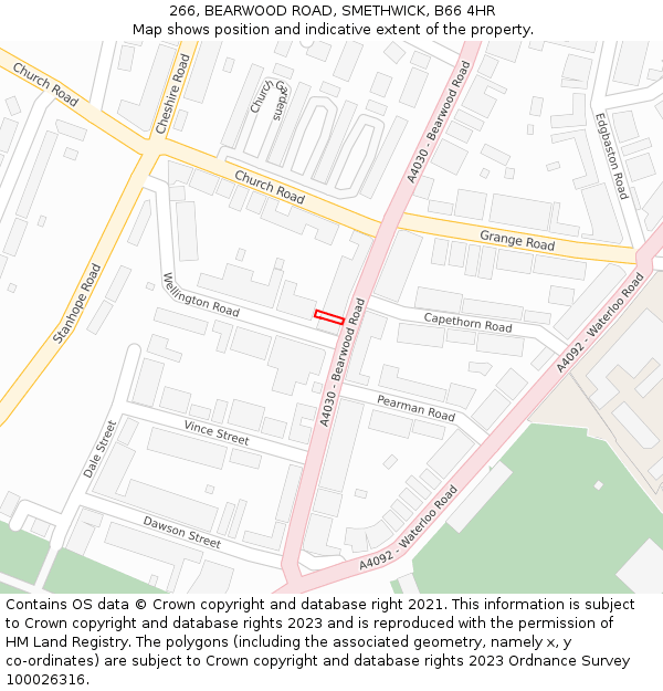 266, BEARWOOD ROAD, SMETHWICK, B66 4HR: Location map and indicative extent of plot