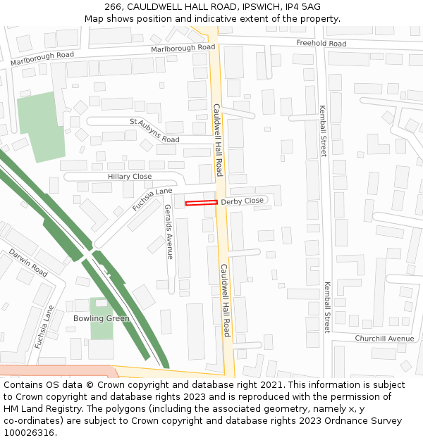 266, CAULDWELL HALL ROAD, IPSWICH, IP4 5AG: Location map and indicative extent of plot