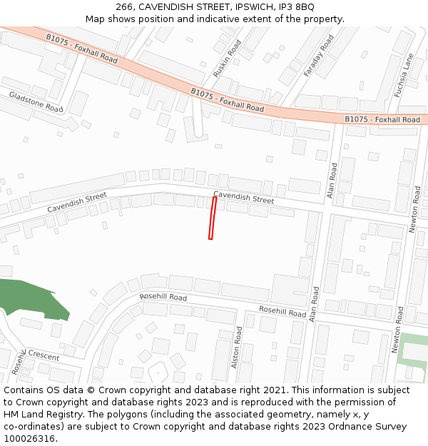 266, CAVENDISH STREET, IPSWICH, IP3 8BQ: Location map and indicative extent of plot
