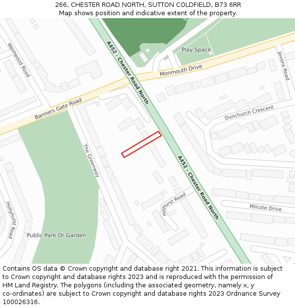 266, CHESTER ROAD NORTH, SUTTON COLDFIELD, B73 6RR: Location map and indicative extent of plot