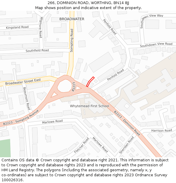 266, DOMINION ROAD, WORTHING, BN14 8JJ: Location map and indicative extent of plot
