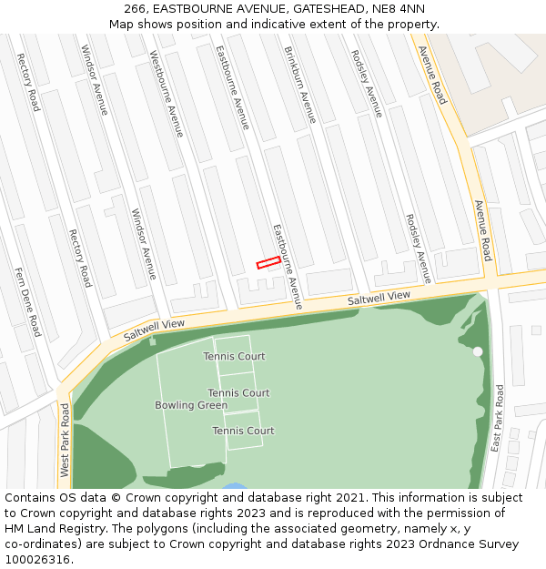 266, EASTBOURNE AVENUE, GATESHEAD, NE8 4NN: Location map and indicative extent of plot