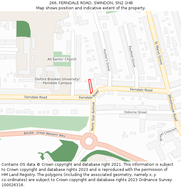 266, FERNDALE ROAD, SWINDON, SN2 1HB: Location map and indicative extent of plot