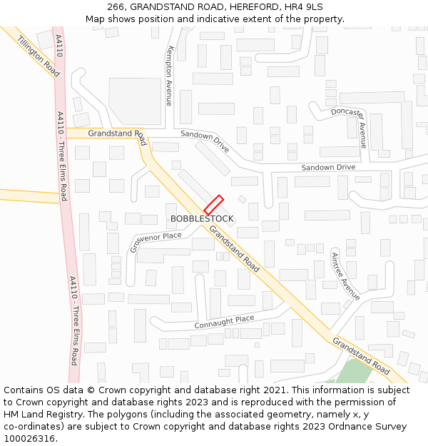 266, GRANDSTAND ROAD, HEREFORD, HR4 9LS: Location map and indicative extent of plot
