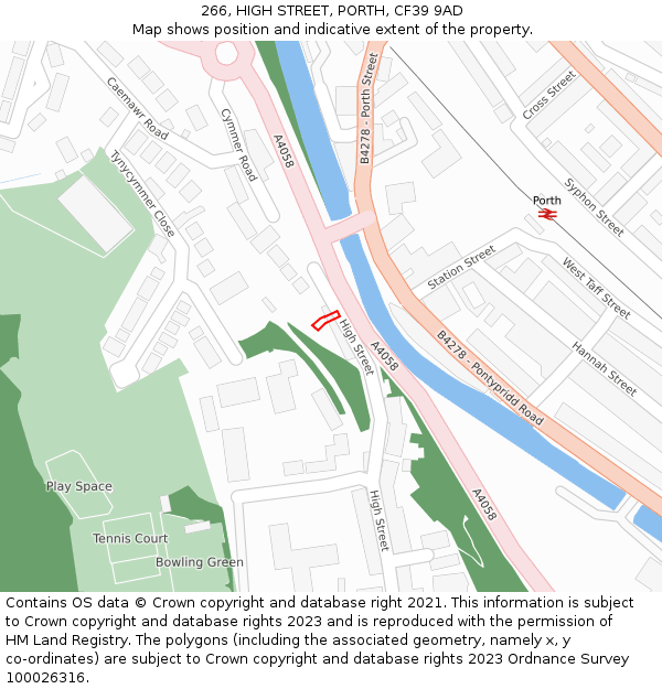 266, HIGH STREET, PORTH, CF39 9AD: Location map and indicative extent of plot