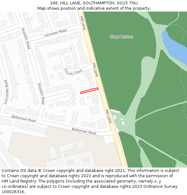 266, HILL LANE, SOUTHAMPTON, SO15 7NU: Location map and indicative extent of plot