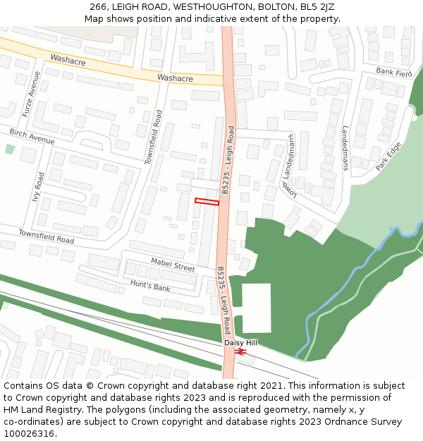266, LEIGH ROAD, WESTHOUGHTON, BOLTON, BL5 2JZ: Location map and indicative extent of plot