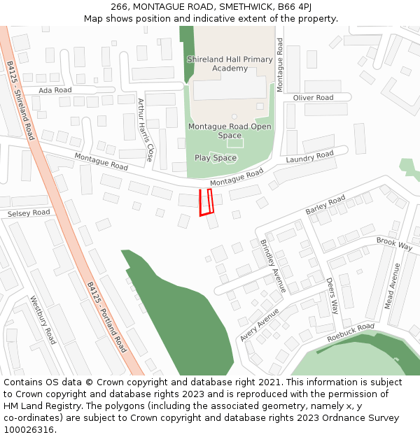 266, MONTAGUE ROAD, SMETHWICK, B66 4PJ: Location map and indicative extent of plot