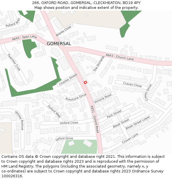 266, OXFORD ROAD, GOMERSAL, CLECKHEATON, BD19 4PY: Location map and indicative extent of plot