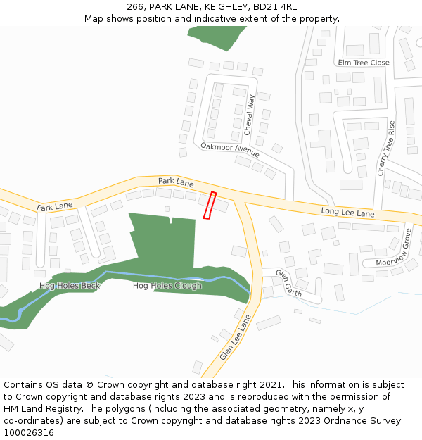 266, PARK LANE, KEIGHLEY, BD21 4RL: Location map and indicative extent of plot