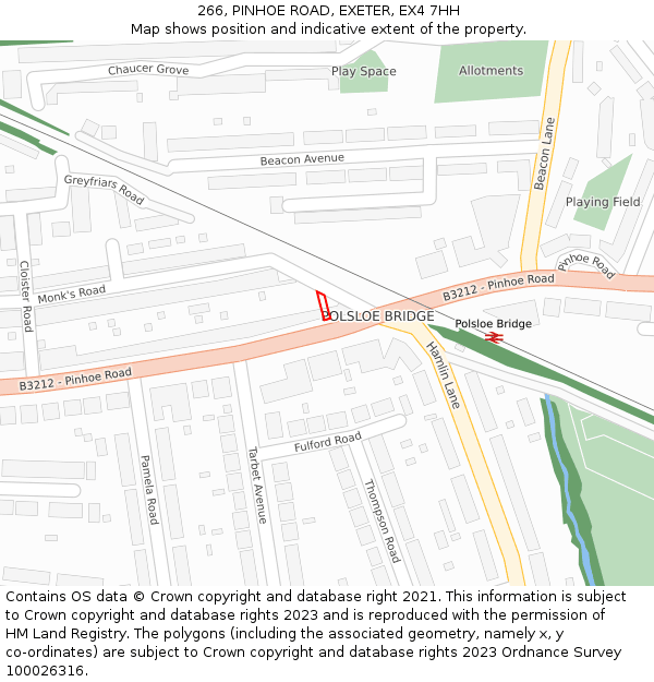 266, PINHOE ROAD, EXETER, EX4 7HH: Location map and indicative extent of plot