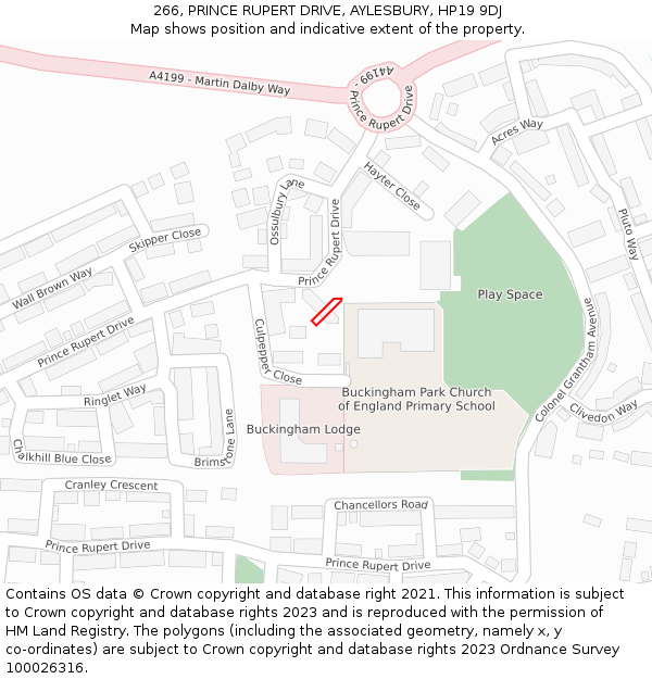 266, PRINCE RUPERT DRIVE, AYLESBURY, HP19 9DJ: Location map and indicative extent of plot