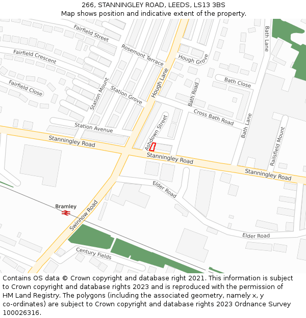 266, STANNINGLEY ROAD, LEEDS, LS13 3BS: Location map and indicative extent of plot
