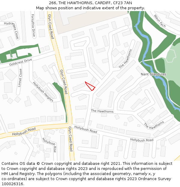 266, THE HAWTHORNS, CARDIFF, CF23 7AN: Location map and indicative extent of plot