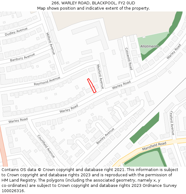 266, WARLEY ROAD, BLACKPOOL, FY2 0UD: Location map and indicative extent of plot