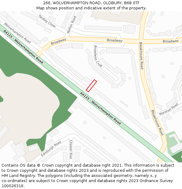 266, WOLVERHAMPTON ROAD, OLDBURY, B68 0TF: Location map and indicative extent of plot