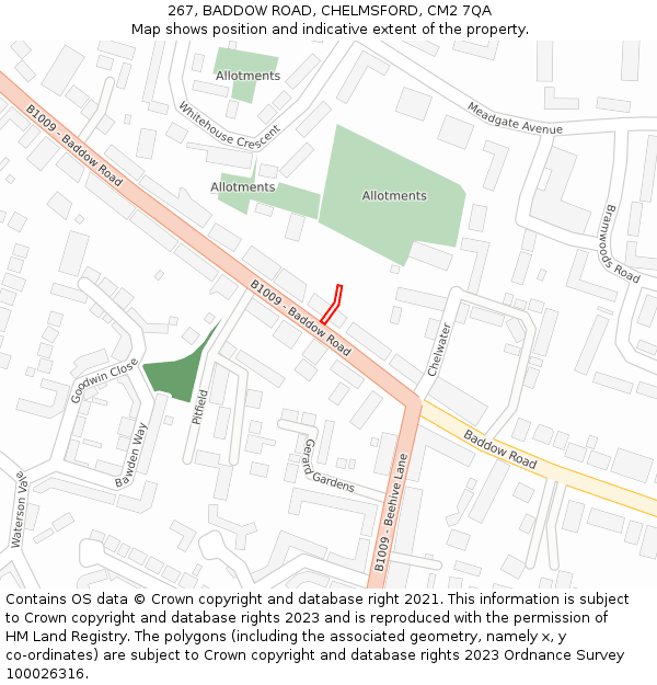 267, BADDOW ROAD, CHELMSFORD, CM2 7QA: Location map and indicative extent of plot