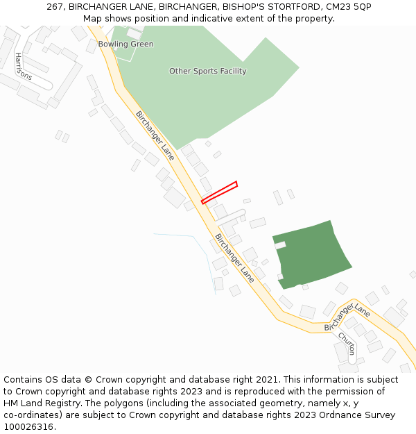 267, BIRCHANGER LANE, BIRCHANGER, BISHOP'S STORTFORD, CM23 5QP: Location map and indicative extent of plot
