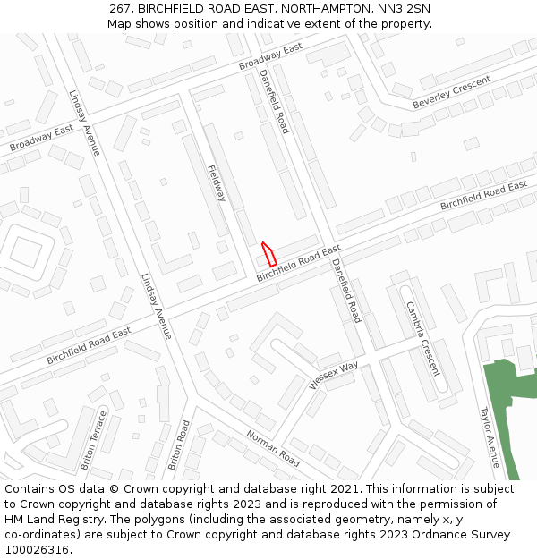 267, BIRCHFIELD ROAD EAST, NORTHAMPTON, NN3 2SN: Location map and indicative extent of plot