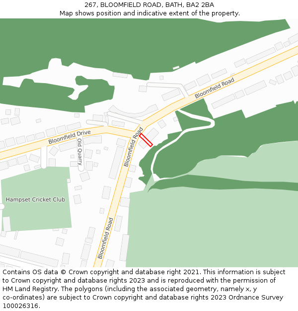 267, BLOOMFIELD ROAD, BATH, BA2 2BA: Location map and indicative extent of plot