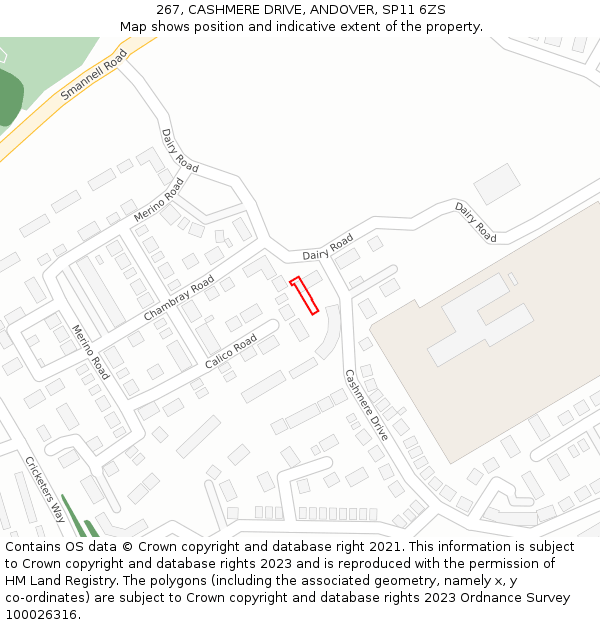 267, CASHMERE DRIVE, ANDOVER, SP11 6ZS: Location map and indicative extent of plot