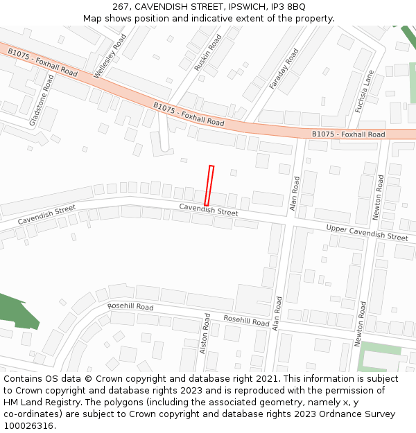 267, CAVENDISH STREET, IPSWICH, IP3 8BQ: Location map and indicative extent of plot